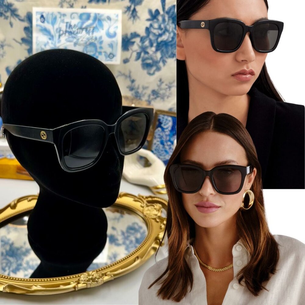 Gucci Nwot Gg1338sk 001 Black Classic Oversized Square Acetate Sunglass
